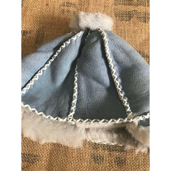 LITTLE E.D.A. Rare Baby Kids Gray Sheepskin Shearling Pom Winter Hat - Picture 3 of 5